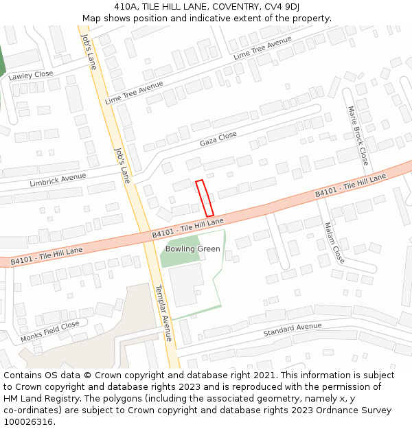 410A, TILE HILL LANE, COVENTRY, CV4 9DJ: Location map and indicative extent of plot