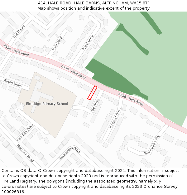 414, HALE ROAD, HALE BARNS, ALTRINCHAM, WA15 8TF: Location map and indicative extent of plot