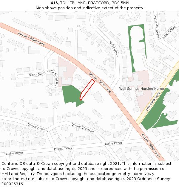 415, TOLLER LANE, BRADFORD, BD9 5NN: Location map and indicative extent of plot