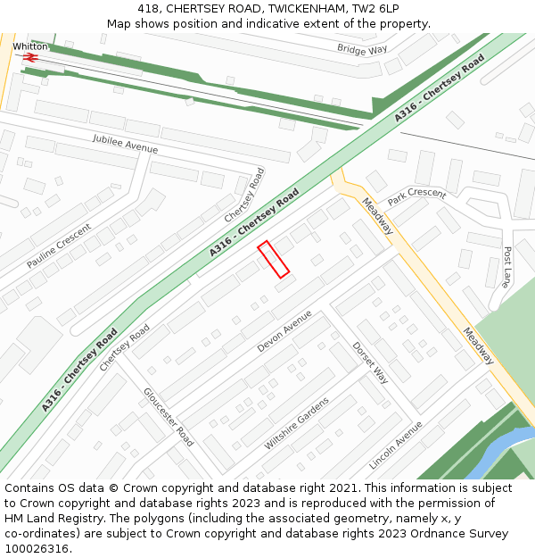 418, CHERTSEY ROAD, TWICKENHAM, TW2 6LP: Location map and indicative extent of plot