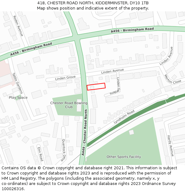 418, CHESTER ROAD NORTH, KIDDERMINSTER, DY10 1TB: Location map and indicative extent of plot