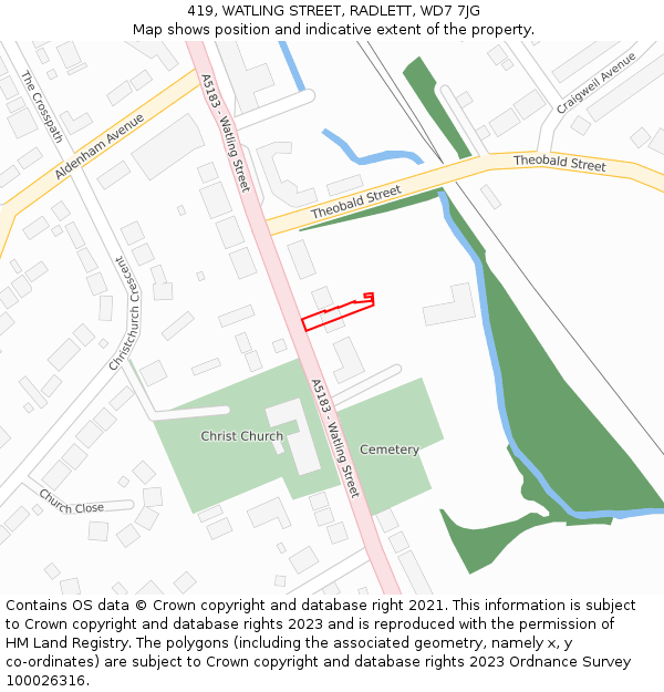 419, WATLING STREET, RADLETT, WD7 7JG: Location map and indicative extent of plot