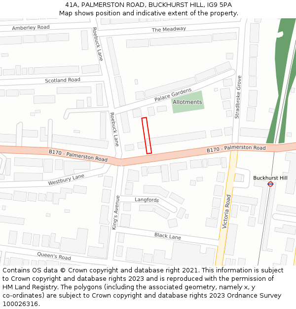 41A, PALMERSTON ROAD, BUCKHURST HILL, IG9 5PA: Location map and indicative extent of plot