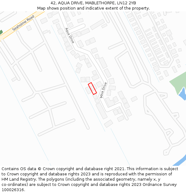 42, AQUA DRIVE, MABLETHORPE, LN12 2YB: Location map and indicative extent of plot