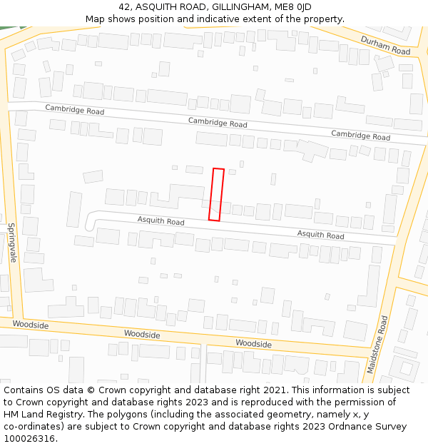 42, ASQUITH ROAD, GILLINGHAM, ME8 0JD: Location map and indicative extent of plot