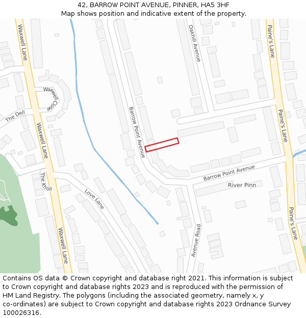 42, BARROW POINT AVENUE, PINNER, HA5 3HF: Location map and indicative extent of plot