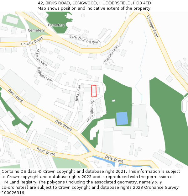 42, BIRKS ROAD, LONGWOOD, HUDDERSFIELD, HD3 4TD: Location map and indicative extent of plot