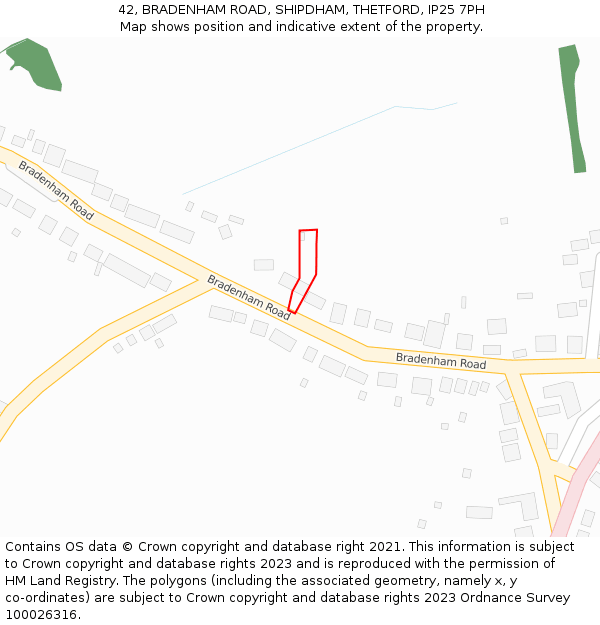 42, BRADENHAM ROAD, SHIPDHAM, THETFORD, IP25 7PH: Location map and indicative extent of plot