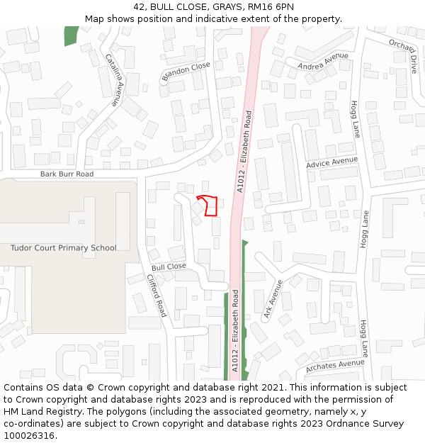 42, BULL CLOSE, GRAYS, RM16 6PN: Location map and indicative extent of plot