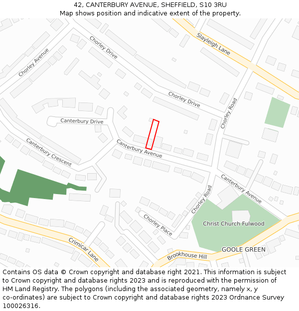 42, CANTERBURY AVENUE, SHEFFIELD, S10 3RU: Location map and indicative extent of plot