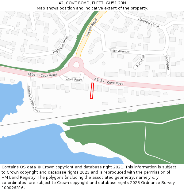 42, COVE ROAD, FLEET, GU51 2RN: Location map and indicative extent of plot