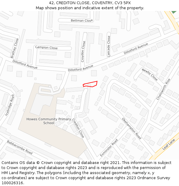 42, CREDITON CLOSE, COVENTRY, CV3 5PX: Location map and indicative extent of plot