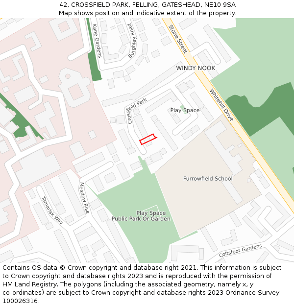 42, CROSSFIELD PARK, FELLING, GATESHEAD, NE10 9SA: Location map and indicative extent of plot