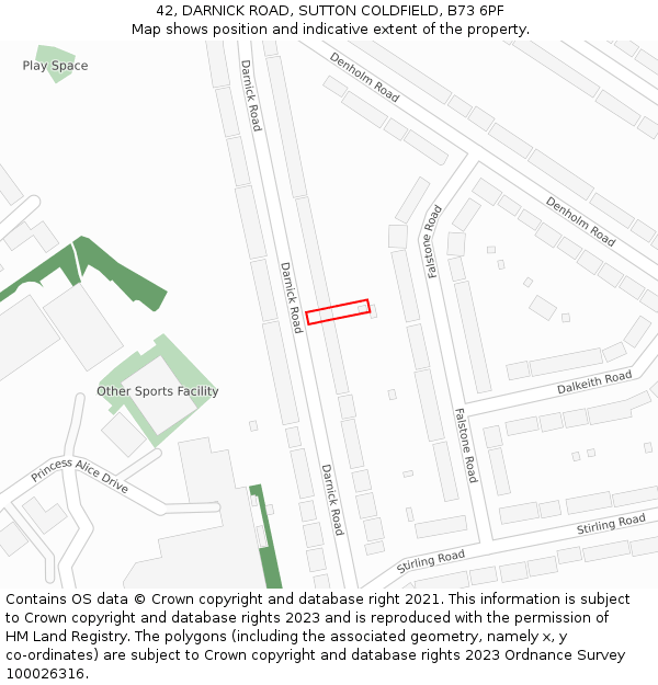 42, DARNICK ROAD, SUTTON COLDFIELD, B73 6PF: Location map and indicative extent of plot