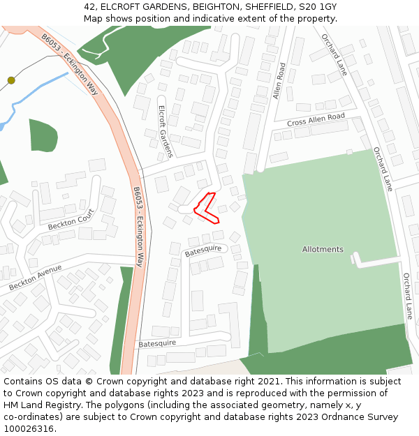 42, ELCROFT GARDENS, BEIGHTON, SHEFFIELD, S20 1GY: Location map and indicative extent of plot