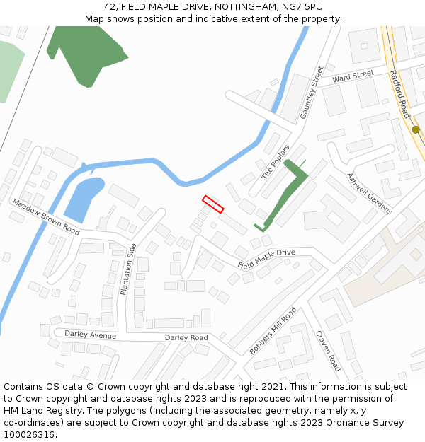 42, FIELD MAPLE DRIVE, NOTTINGHAM, NG7 5PU: Location map and indicative extent of plot