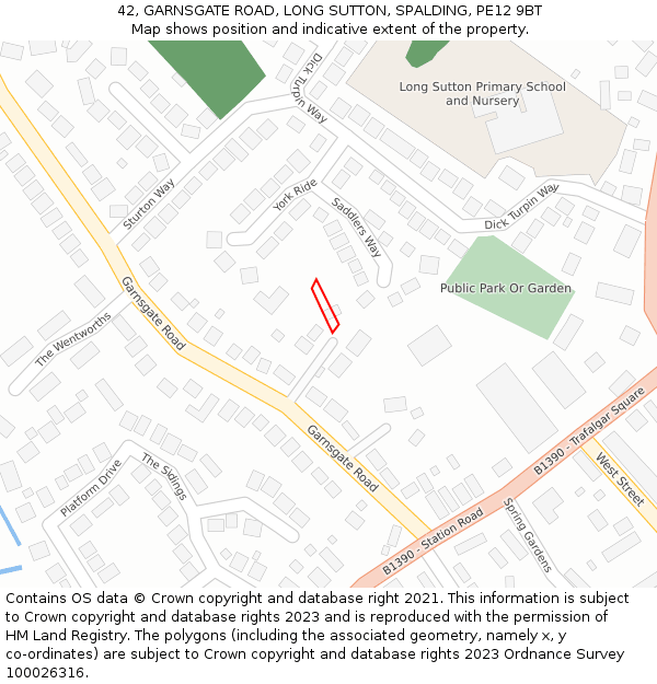 42, GARNSGATE ROAD, LONG SUTTON, SPALDING, PE12 9BT: Location map and indicative extent of plot