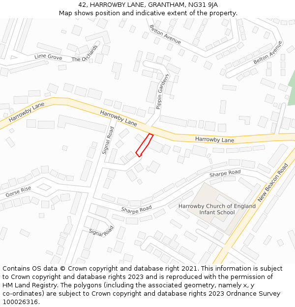 42, HARROWBY LANE, GRANTHAM, NG31 9JA: Location map and indicative extent of plot