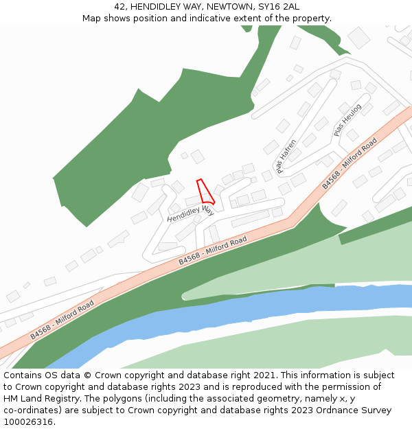 42, HENDIDLEY WAY, NEWTOWN, SY16 2AL: Location map and indicative extent of plot