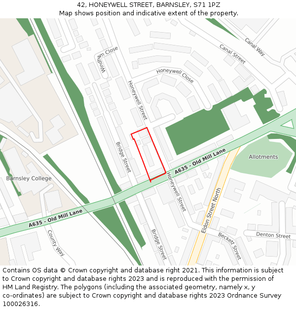 42, HONEYWELL STREET, BARNSLEY, S71 1PZ: Location map and indicative extent of plot