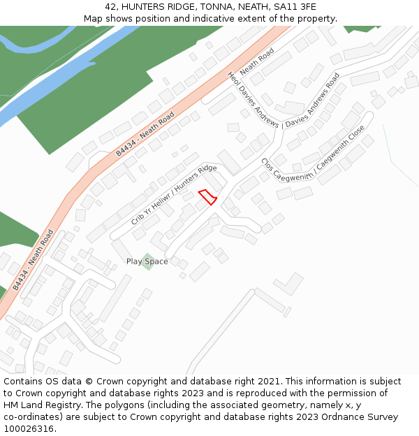 42, HUNTERS RIDGE, TONNA, NEATH, SA11 3FE: Location map and indicative extent of plot