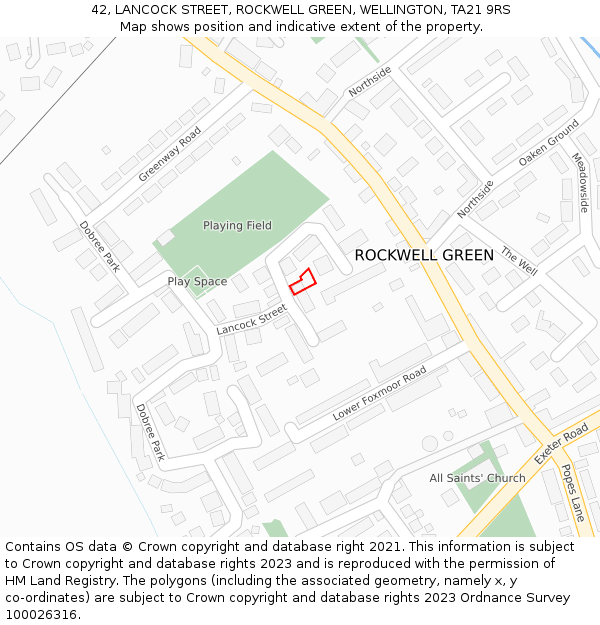 42, LANCOCK STREET, ROCKWELL GREEN, WELLINGTON, TA21 9RS: Location map and indicative extent of plot