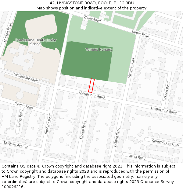 42, LIVINGSTONE ROAD, POOLE, BH12 3DU: Location map and indicative extent of plot