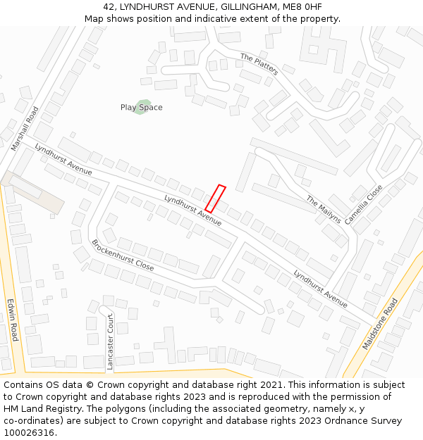 42, LYNDHURST AVENUE, GILLINGHAM, ME8 0HF: Location map and indicative extent of plot