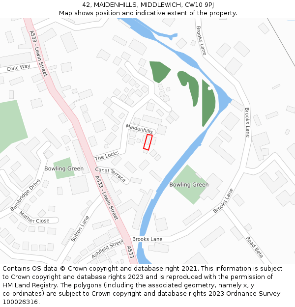 42, MAIDENHILLS, MIDDLEWICH, CW10 9PJ: Location map and indicative extent of plot