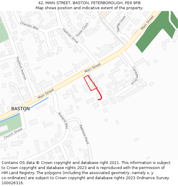42, MAIN STREET, BASTON, PETERBOROUGH, PE6 9PB: Location map and indicative extent of plot
