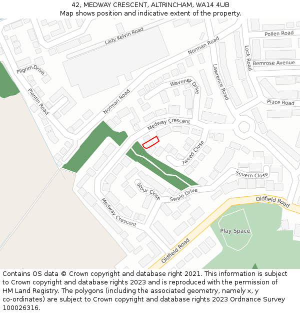 42, MEDWAY CRESCENT, ALTRINCHAM, WA14 4UB: Location map and indicative extent of plot