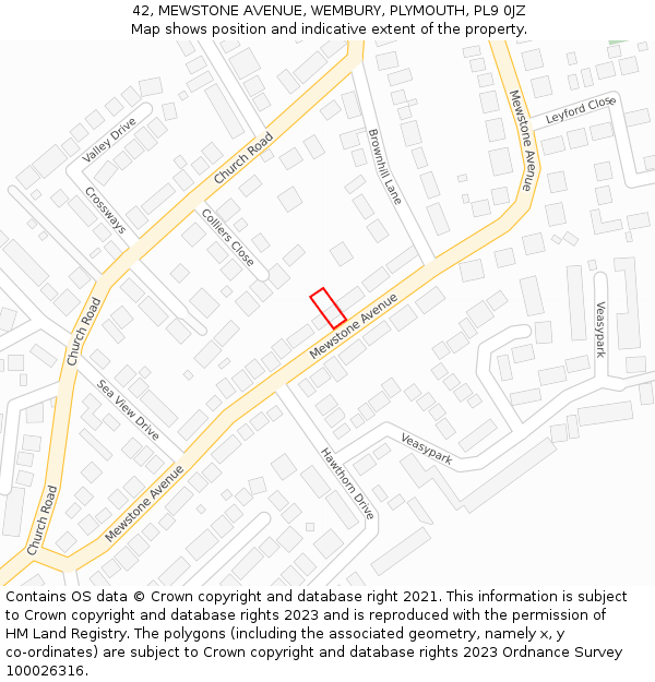 42, MEWSTONE AVENUE, WEMBURY, PLYMOUTH, PL9 0JZ: Location map and indicative extent of plot