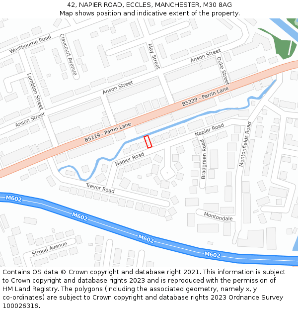 42, NAPIER ROAD, ECCLES, MANCHESTER, M30 8AG: Location map and indicative extent of plot