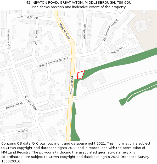 42, NEWTON ROAD, GREAT AYTON, MIDDLESBROUGH, TS9 6DU: Location map and indicative extent of plot