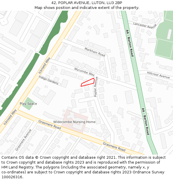 42, POPLAR AVENUE, LUTON, LU3 2BP: Location map and indicative extent of plot