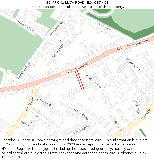 42, PRICKWILLOW ROAD, ELY, CB7 4QT: Location map and indicative extent of plot