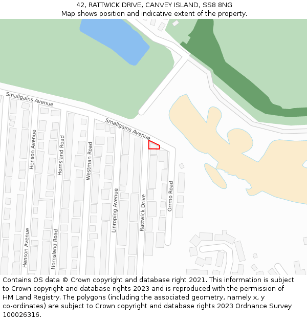 42, RATTWICK DRIVE, CANVEY ISLAND, SS8 8NG: Location map and indicative extent of plot