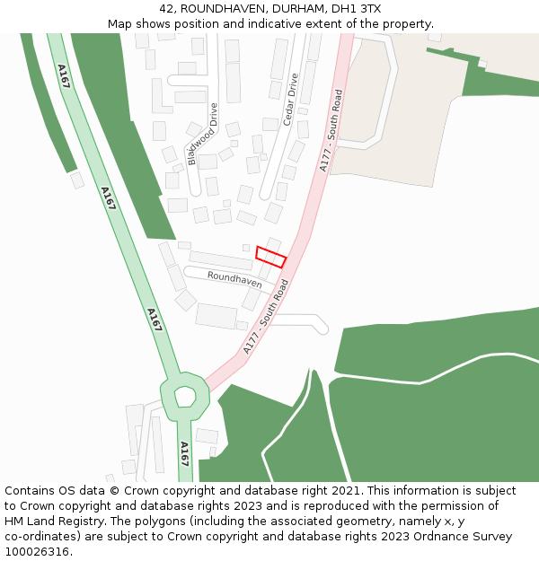 42, ROUNDHAVEN, DURHAM, DH1 3TX: Location map and indicative extent of plot