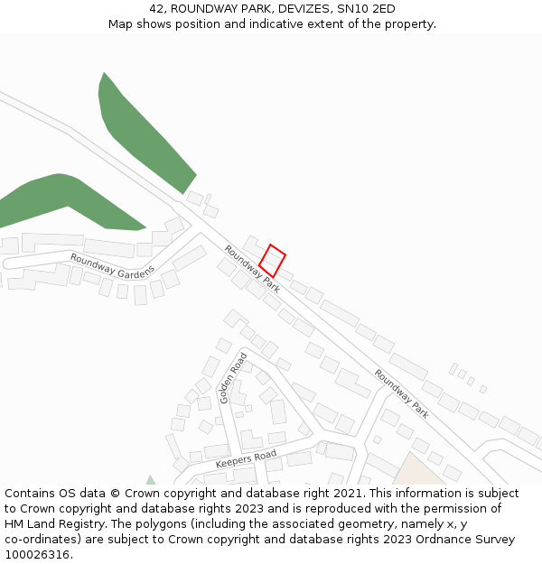 42, ROUNDWAY PARK, DEVIZES, SN10 2ED: Location map and indicative extent of plot