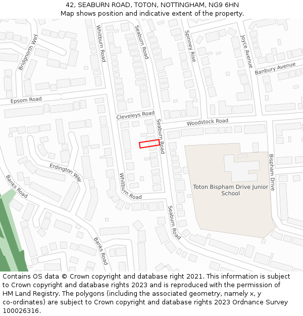 42, SEABURN ROAD, TOTON, NOTTINGHAM, NG9 6HN: Location map and indicative extent of plot