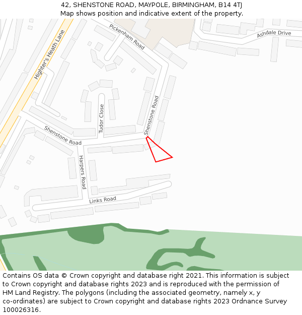 42, SHENSTONE ROAD, MAYPOLE, BIRMINGHAM, B14 4TJ: Location map and indicative extent of plot