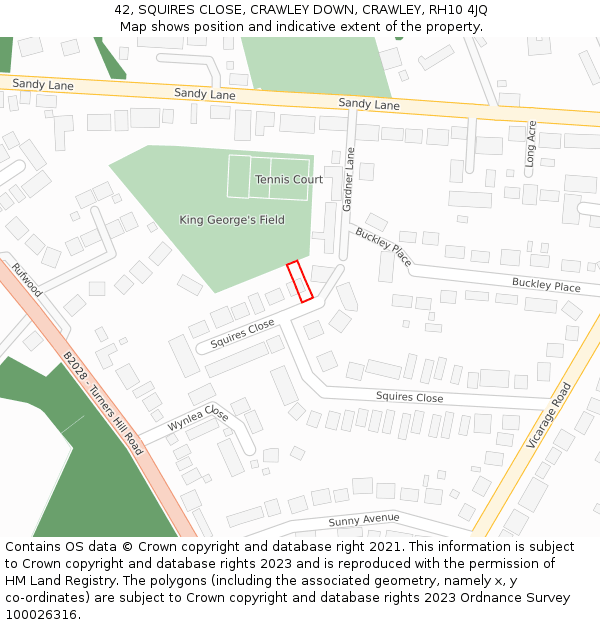 42, SQUIRES CLOSE, CRAWLEY DOWN, CRAWLEY, RH10 4JQ: Location map and indicative extent of plot