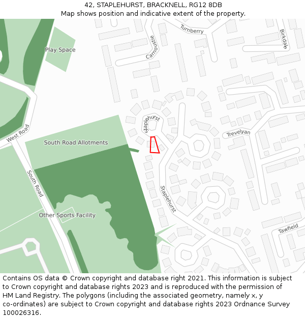 42, STAPLEHURST, BRACKNELL, RG12 8DB: Location map and indicative extent of plot