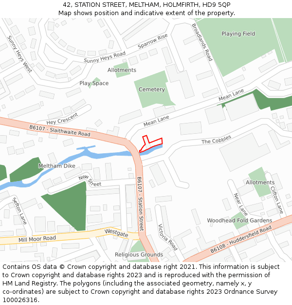 42, STATION STREET, MELTHAM, HOLMFIRTH, HD9 5QP: Location map and indicative extent of plot