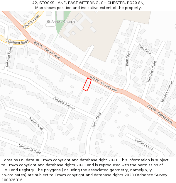 42, STOCKS LANE, EAST WITTERING, CHICHESTER, PO20 8NJ: Location map and indicative extent of plot