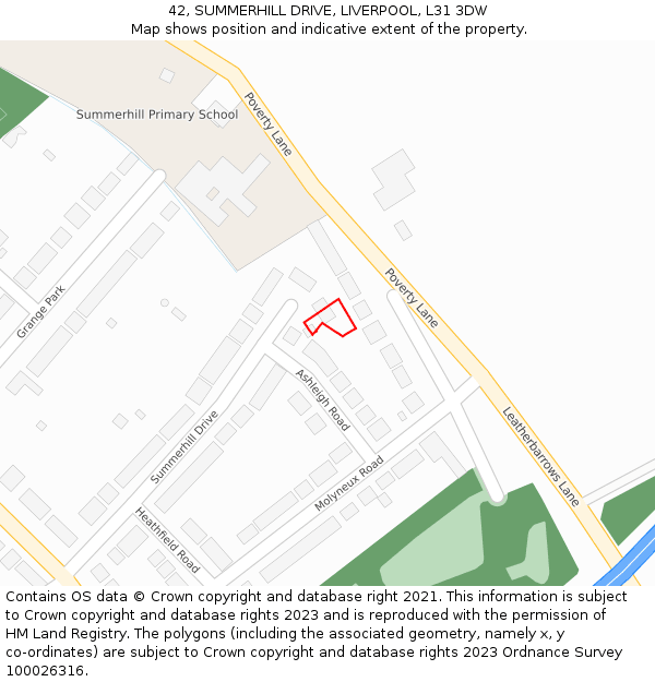 42, SUMMERHILL DRIVE, LIVERPOOL, L31 3DW: Location map and indicative extent of plot