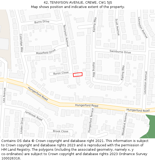 42, TENNYSON AVENUE, CREWE, CW1 5JS: Location map and indicative extent of plot