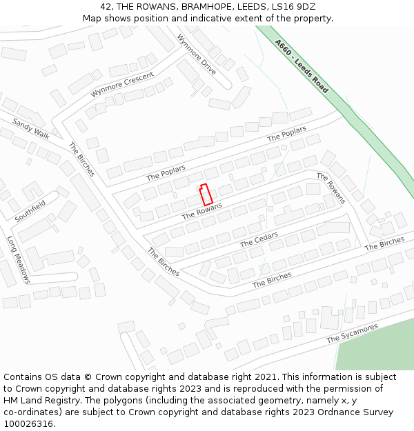 42, THE ROWANS, BRAMHOPE, LEEDS, LS16 9DZ: Location map and indicative extent of plot