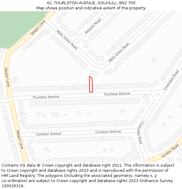 42, THURLSTON AVENUE, SOLIHULL, B92 7NY: Location map and indicative extent of plot