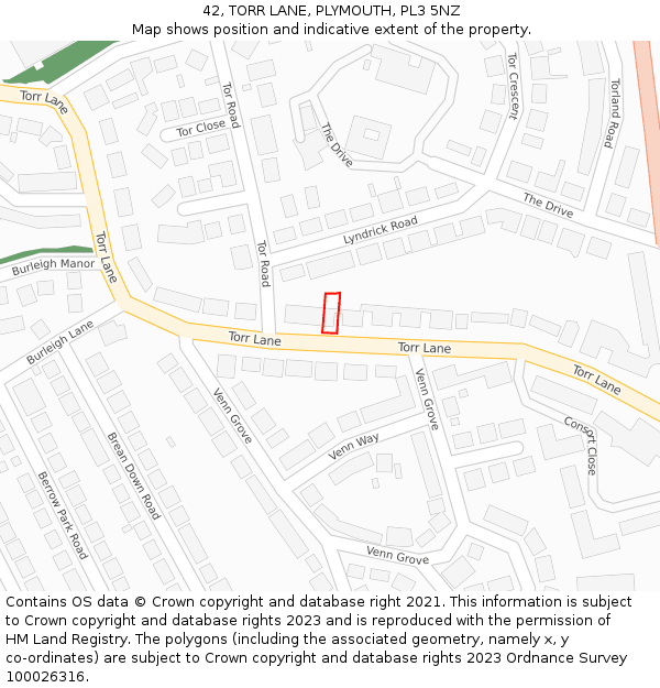 42, TORR LANE, PLYMOUTH, PL3 5NZ: Location map and indicative extent of plot